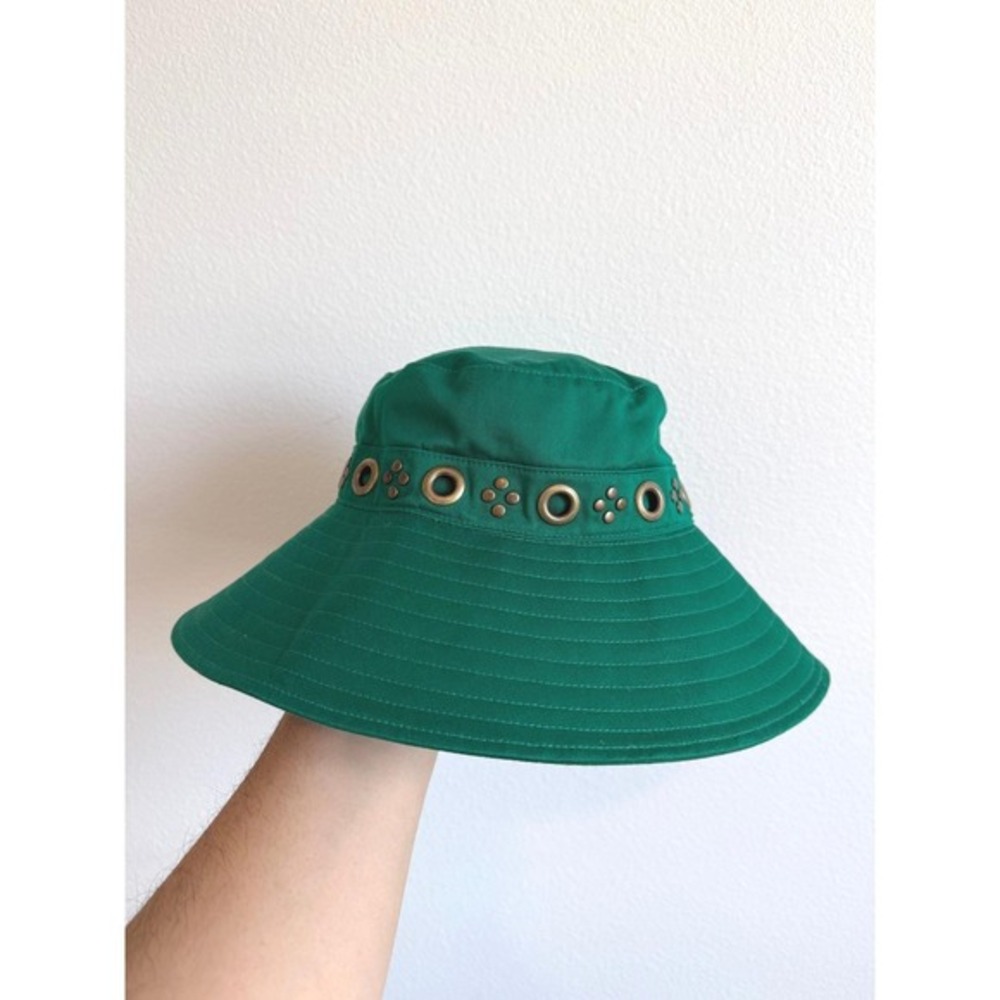 VTG Y2K Banana Republic Green Cotton Bucket Hat Grommet Gorpcore Sun Hat Safari